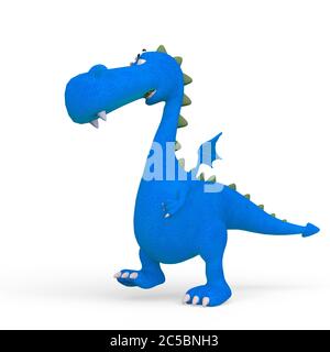 baby dragon cartoon camminare in un bianco sfondo, illustrazione 3d Foto Stock