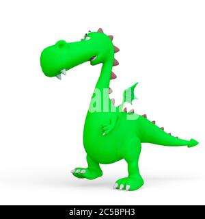 baby dragon cartoon camminare in un bianco sfondo, illustrazione 3d Foto Stock