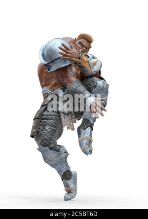 orc danza su sfondo bianco, illustrazione 3d Foto Stock