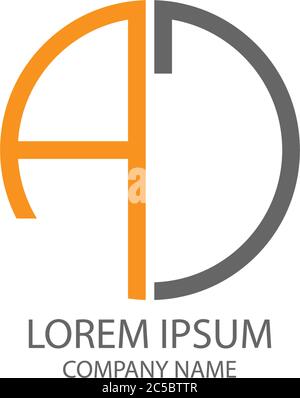 Design circolare con lettera con logo AJ in colore arancione e nero Illustrazione Vettoriale