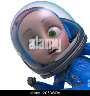 ragazzo l'astronauta esploratore in bianco sfondo stupido ritratto, illustrazione 3d Foto Stock