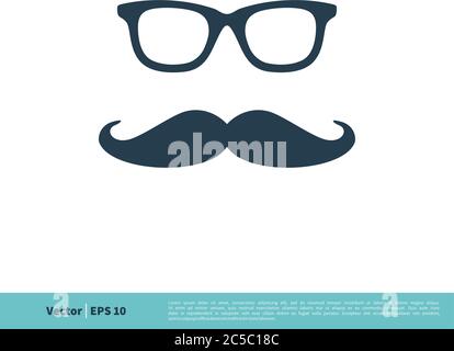 Vintage faccia con occhiali e baffi icona Vector Logo Template Illustrazione Design. EPS vettoriale 10. Illustrazione Vettoriale