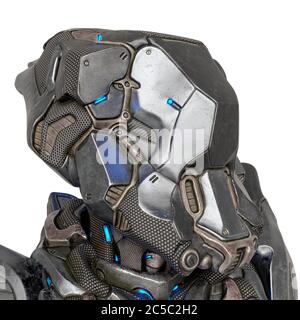 aliena femmina soldato id vista laterale primo piano ritratto in bianco sfondo, illustrazione 3d Foto Stock
