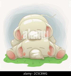 due simpatici elefanti che dormono insieme. cartoni animati vettoriali disegnati a mano Illustrazione Vettoriale