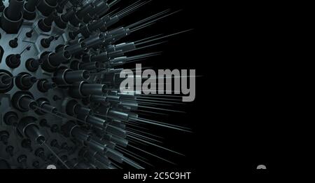 Sfera con punte sci-Fi isolata su sfondo nero. Meccanica, ingranaggio robotizzato Foto Stock