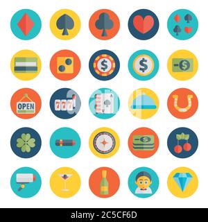 Set di icone del casinò in design piatto Illustrazione Vettoriale
