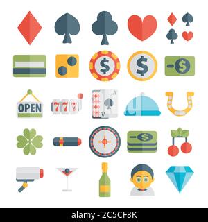 Set di icone del casinò in design piatto Illustrazione Vettoriale