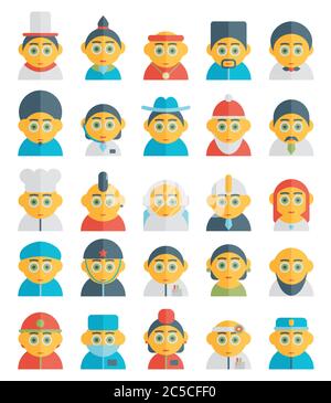 Set di icone avatar carino vettoriale in design piatto Illustrazione Vettoriale