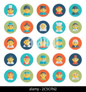 Set di icone avatar carino vettoriale in design piatto Illustrazione Vettoriale