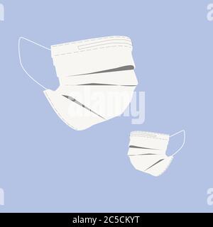 Maschera facciale, maschera dentista, illustrazione, vettore, isolato su sfondo blu Illustrazione Vettoriale