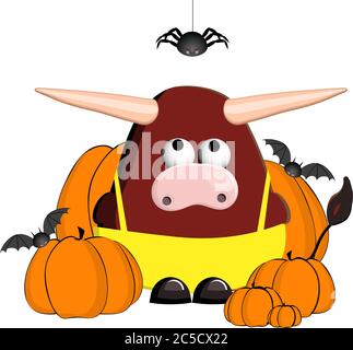 Il toro è un simbolo di 2021. Toro zodiaco. L'anno del vitello. Bue carattere è carino. Isolato su uno sfondo bianco Illustrazione Vettoriale
