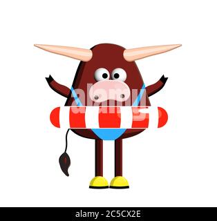 Il toro è un simbolo di 2021. Toro zodiaco. L'anno del vitello. Bue carattere è carino. Isolato su uno sfondo bianco Illustrazione Vettoriale