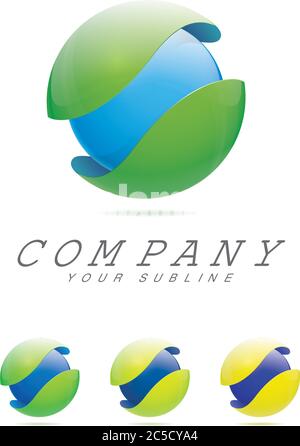 Abstract Company logo Template - sfera blu in Protective Shell con variazioni di colore da verde a giallo Illustrazione Vettoriale