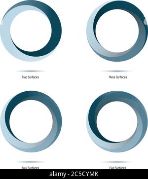 Elementi di progettazione vettoriale ad anello infinito impossibile con 2-5 superfici e sfumature di colore. Facilmente modificabile con campioni di colore globali. Illustrazione Vettoriale