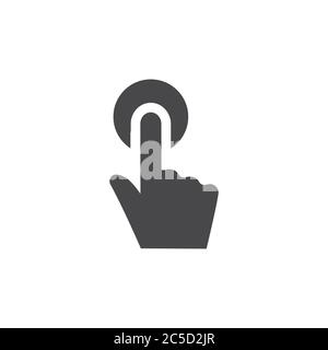 Pulsante, simbolo di avvio. Toccare o cliccare con la mano il simbolo del Web con l'icona del vettore isolato di colore nero circolare. Illustrazione Vettoriale