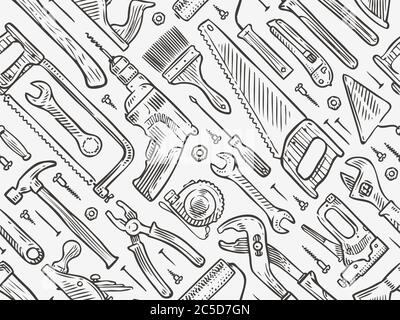 Strumenti di costruzione sfondo senza giunture. Riparare l'illustrazione del vettore Illustrazione Vettoriale