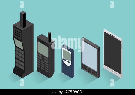 Illustrazione dell'evoluzione del telefono cellulare Illustrazione Vettoriale