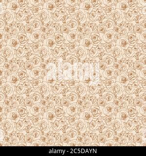 Boccioli di rosa delicati su sfondo beige, motivo retro senza cuciture Illustrazione Vettoriale