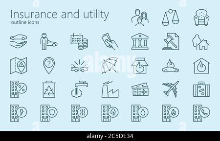 Icone di profilo assicurativo e di utilità per l'interfaccia utente Illustrazione Vettoriale