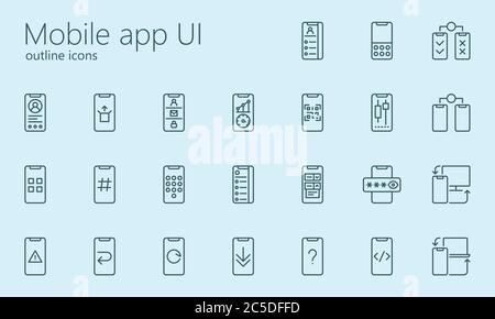 Iconset UI app mobile. È stato creato con griglie per pixel Perfect. Illustrazione Vettoriale