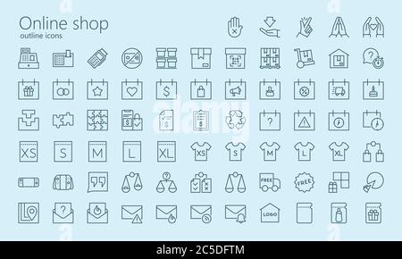 Iconset di profili negozio online. È stato creato con griglie per pixel Perfect. Illustrazione Vettoriale