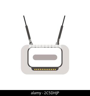 Modem router WiFi su sfondo bianco. Illustrazione vettoriale in stile piatto alla moda. Illustrazione Vettoriale