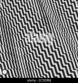 Abstract 3D sfondo geometrico. Bianco e nero design sgranate. Puntinismo pattern con illusione ottica. Puntinata illustrazione vettoriale. Illustrazione Vettoriale