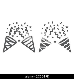 Coriandoli popper linea e icona di glifo, party e il decor, partito hat segno, grafica vettoriale, un modello lineare su uno sfondo bianco. Illustrazione Vettoriale
