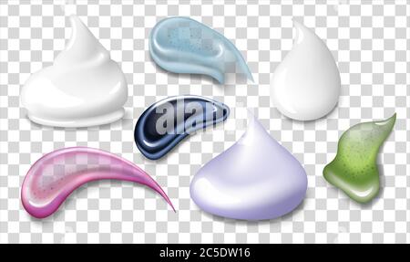 Diversi prodotti per la cura della pelle si prestano a campioni su sfondo grigio. Crema, scrub, gel, campioni di maschere, illustrazioni vettoriali in stile realistico. Bellezza e. Illustrazione Vettoriale