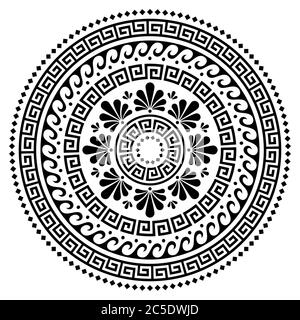 Greco vettore boho mandala disegno, antica onda rotonda e greco chiave pattern art in cerchio isolato su bianco Illustrazione Vettoriale