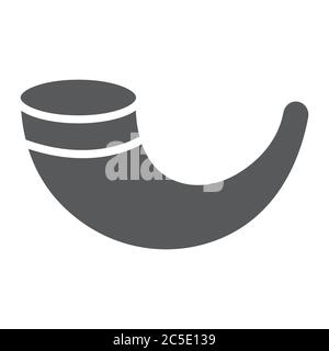 Icona glifo shofar, religione e israele, segno corno ebraico, grafica vettoriale, un motivo solido su sfondo bianco. Illustrazione Vettoriale