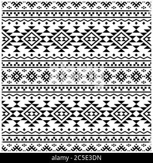 Vettore di tessitura etnico senza giunture ikat Aztec in colore bianco nero Foto Stock