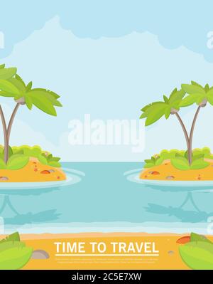 Estate vacanza Vacanze Isole Oceano tropicale con Palm Tree Flat Vector Illustrazione Illustrazione Vettoriale