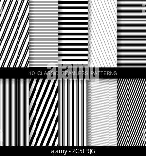 Insieme di motivi geometrici minimalisti senza interruzioni. Illustrazione Vettoriale