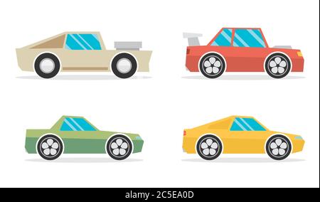 Set di auto cartoon. Vettore piatto. Illustrazione Vettoriale