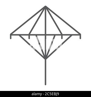 Icona linea sottile Wagasa, asiatico e accessori, segno ombrello giapponese, grafica vettoriale, un motivo lineare su sfondo bianco. Illustrazione Vettoriale