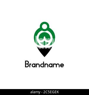 Logo di meditazione puntatore, concetto di design umano con stile negativo della linea spaziale, design semplice e minimale del logo, isolato su sfondo bianco. Illustrazione Vettoriale