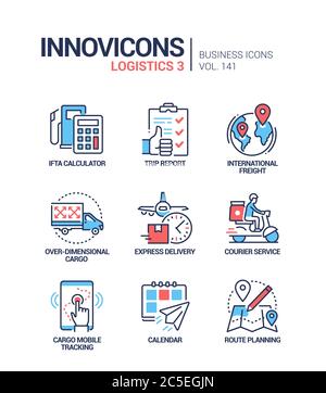 Logistica - insieme di icone colorate di stile di disegno della linea Illustrazione Vettoriale