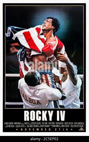Rocky IV (1985) diretto da Sylvester Stallone e con Sylvester Stallone, Dolph Lundgren, Talia Shire, Burt Young e Carl Weathers. Rocky Balboa affronta un nuovo sfidante Drago che rappresenta l'Unione Sovietica in questa battaglia della Guerra fredda tra tecnologia e cuore.