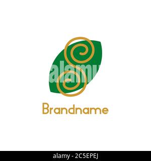 Logo Leaf con concetto di design lineare a lettera S, logo moderno ed esclusivo, isolato su sfondo bianco. Illustrazione Vettoriale