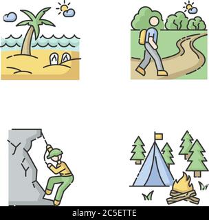 Set di icone a colori RGB per attività ricreative all'aperto Illustrazione Vettoriale