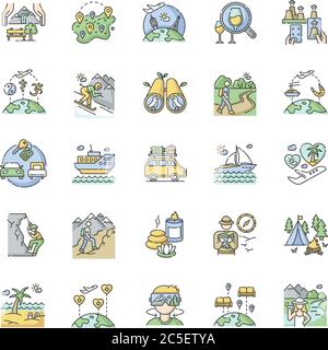 Set di icone di colore RGB per il turismo Illustrazione Vettoriale