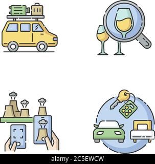 Tipi di icone di colore RGB per il turismo impostate Illustrazione Vettoriale