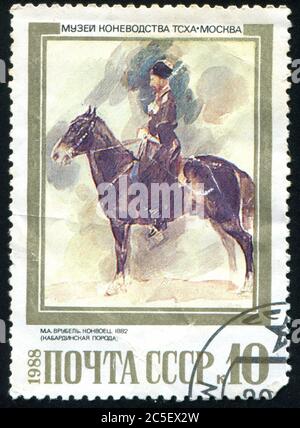 RUSSIA - CIRCA 1988: Francobollo stampato dalla Russia, mostra Cossack, circa 1988. Foto Stock