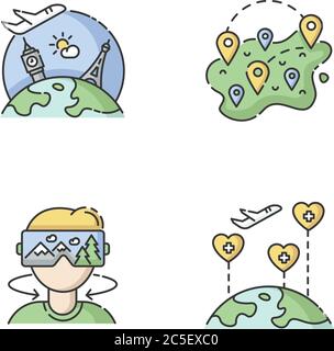 Set di icone di colore RGB per turisti moderni Illustrazione Vettoriale