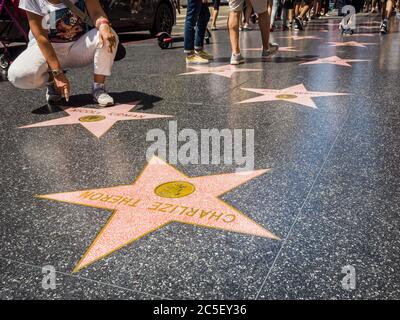 Los Angeles, California: Hollywood Boulevard e Walk of Fame. Foto Stock