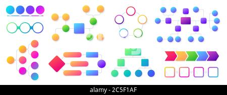 Diagramma di flusso della presentazione. Schema di parti del flusso di lavoro, diagrammi di flusso aziendale e idee fluenti grafici infografiche insieme di vettori isolati Illustrazione Vettoriale