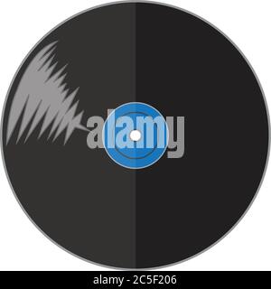 Retro Vinyl Record Black Music Disk Vector Illustration. Disco in vinile isolato su sfondo bianco. Illustrazione Vettoriale