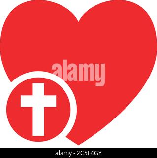 Cuore rosso con croce icona amore Gesù chiesa cristianesimo simbolo illustrazione vettoriale Illustrazione Vettoriale