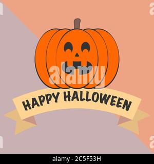 Banner di testo Happy Halloween con illustrazione vettoriale del carattere della zucca Illustrazione Vettoriale
